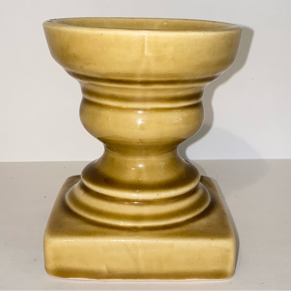 Vintage Luminaire Tan Ceramic Pillar Candle Holder Earthy Neutral Home Decor